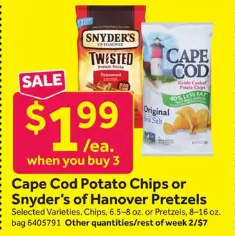 Stop&Shop Cape Cod Potato Chips or Snyder's of Hanover Pretzels offer