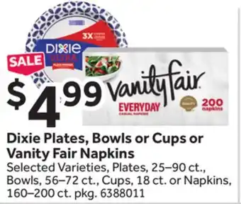 Stop&Shop Dixie Plates, Bowls or Cups or Vanity Fair Napkins offer