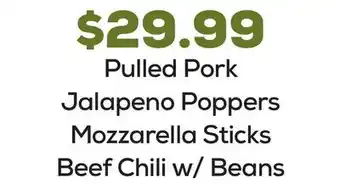 DeCicco & Sons Pulled Pork Jalapeno Poppers Mozzarella Sticks Beef Chili w/ Beans offer