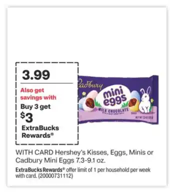 CVS Hershey's Kisses, Eggs, Minis or Cadbury Mini Eggs 7.3-9.1 oz offer