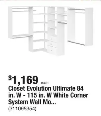 The Home Depot Closet Evolution Ultimate 84 in. W - 115 in. W White Corner System Wall Mount 18-Shelf Wood Closet System offer