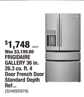 The Home Depot FRIGIDAIRE GALLERY 36 in. 26.3 cu. ft. 4 Door French Door Standard Depth Refrigerator in Stainless Steel offer