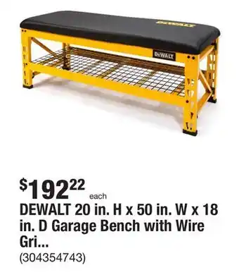 The Home Depot DEWALT 20 in. H x 50 in. W x 18 in. D Garage Bench with Wire Grid Storage Shelf offer