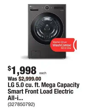 The Home Depot LG 5.0 cu. ft. Mega Capacity Smart Front Load Electric All-in-One Washer Dryer Combo with TurboWash360 WiFi in Black Steel offer