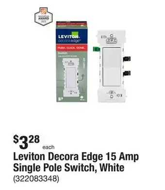 The Home Depot Leviton Decora Edge 15 Amp Single Pole Switch, White offer