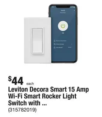 The Home Depot Leviton Decora Smart 15 Amp Wi-Fi Smart Rocker Light Switch with Alexa, Google and HomeKit 2nd Gen, White offer