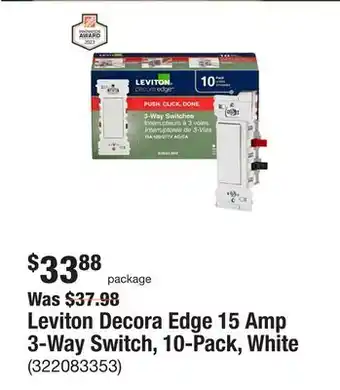The Home Depot Leviton Decora Edge 15 Amp 3-Way Switch, 10-Pack, White offer