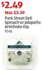 Aldi Park Street Deli Spinach or Jalapeño Artichoke Dip offer