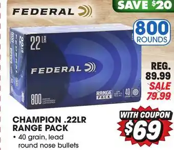 Big 5 Federal Champion 22LR 800-Round Range Pack offer