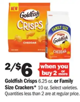 Meijer Goldfish Crisps 6.25 oz. or Family Size Crackers* 10 oz offer