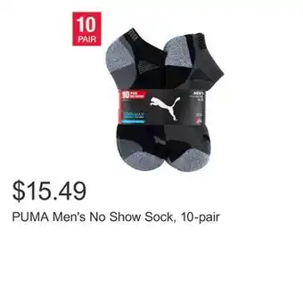 Costco PUMA Men's No Show Sock, 10-pair offer