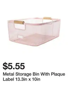 Five Below Metal Storage Bin With Plaque Label 13.3in x 10in offer