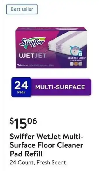 Walmart Swiffer WetJet Multi-Surface Floor Cleaner Pad Refill offer