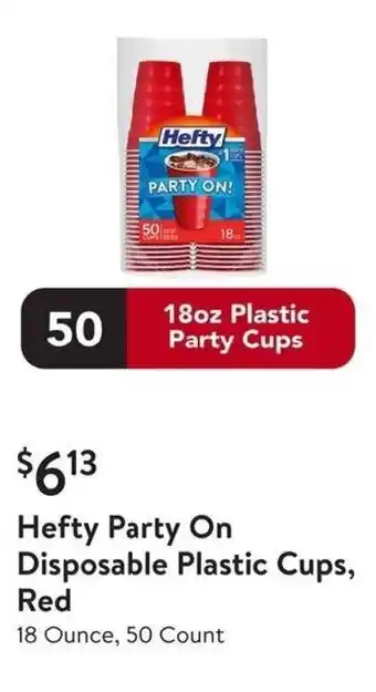 Walmart Hefty Party On Disposable Plastic Cups, Red offer