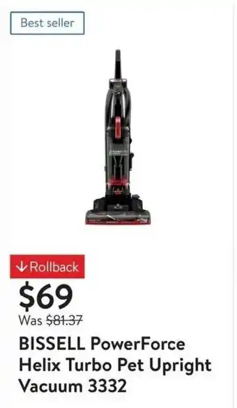 Walmart BISSELL PowerForce Helix Turbo Pet Upright Vacuum 3332 offer