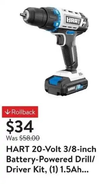 HART 20-Volt 3/8-inch Battery-Powered Drill/ Driver Kit, (1) 1.5Ah...