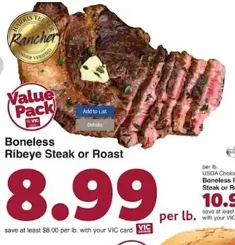 Harris Teeter Boneless Ribeye Steak or Roast offer