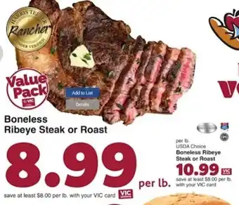 Harris Teeter Boneless Ribeye Steak or Roast offer
