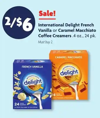 Family Dollar International Delight French Vanilla or Caramel Macchiato Coffee Creamers offer