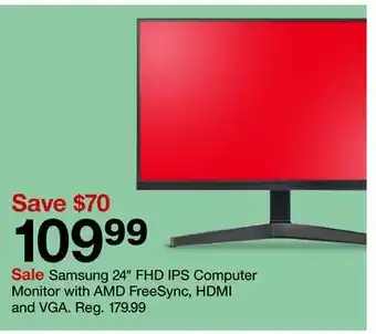 Target Samsung 24 FHD IPS Computer Monitor with AMD FreeSync, HDMI and VGA offer