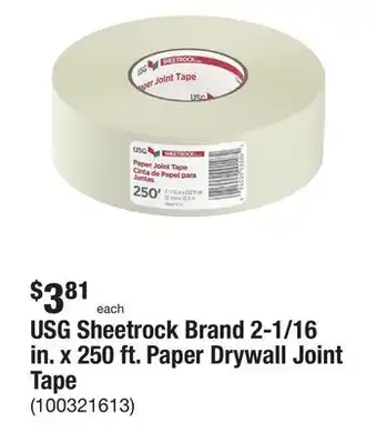 The Home Depot USG Sheetrock Brand 2-1/16 in. x 250 ft. Paper Drywall Joint Tape offer
