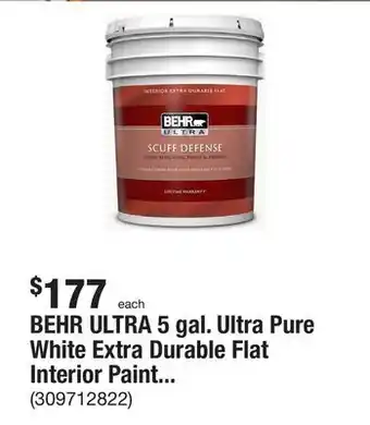 The Home Depot BEHR ULTRA 5 gal. Ultra Pure White Extra Durable Flat Interior Paint & Primer offer
