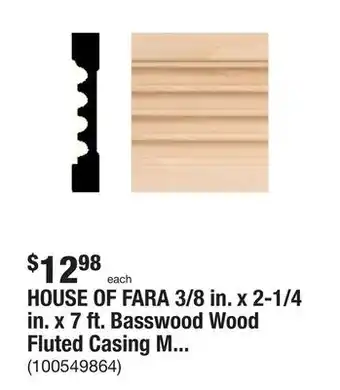 The Home Depot HOUSE OF FARA 3/8 in. x 2-1/4 in. x 7 ft. Basswood Wood Fluted Casing Molding offer