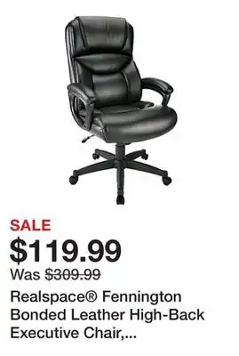 Office Depot Realspace Fennington Bonded Leather High-Back Executive Chair, Black, BIFMA Compliant offer