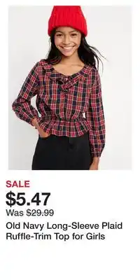 Old Navy Old Navy Long-Sleeve Plaid Ruffle-Trim Top for Girls offer
