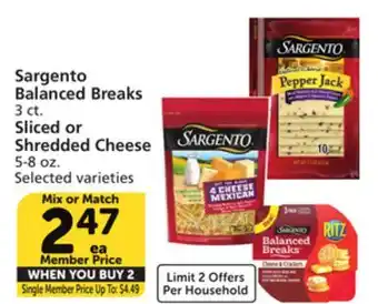 Albertsons Sargento Balanced Breaks 3 ct. Sliced or Shredded Cheese 5-8 oz offer
