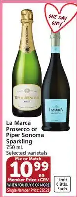 Albertsons La Marca Prosecco or Piper Sonoma Sparkling offer