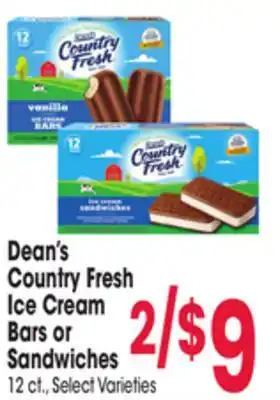 Jewel-Osco Dean's Country Fresh Ice Cream Bars or Sandwiches offer