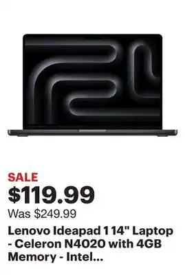 Best Buy Lenovo Ideapad 1 14 Laptop - Celeron N4020 with 4GB Memory - Intel UHD Graphics - 128GB SSD - Cloud Gray offer