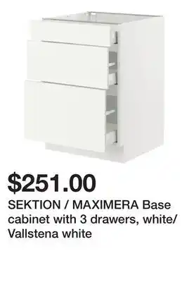 Ikea SEKTION / MAXIMERA Base cabinet with 3 drawers, white/Vallstena white offer