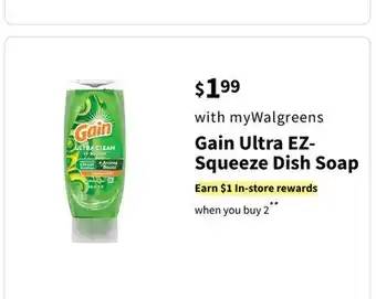 Walgreens Gain Ultra EZ- Squeeze Dish Soap offer
