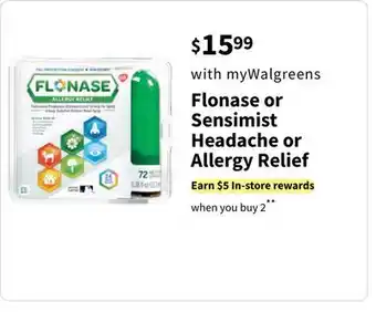 Walgreens Flonase or Sensimist Headache or Allergy Relief offer