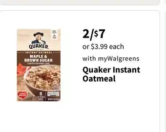 Walgreens Quaker Instant Oatmeal offer