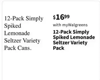 Walgreens 12-Pack Simply Spiked Lemonade Seltzer Variety Pack offer
