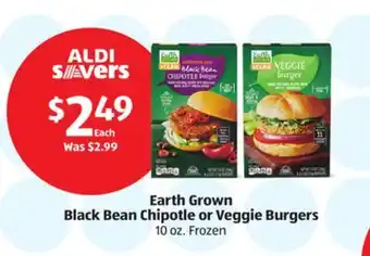 Aldi Earth Grown Black Bean Chipotle or Veggie Burgers offer