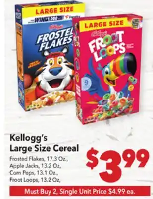 Vallarta Supermarkets Kellogg's Large Size Cereal offer