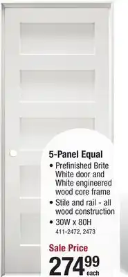 Menards Mastercraft 30W x 80H Brite White 5-Panel Equal Interior Door System - Right Inswing offer