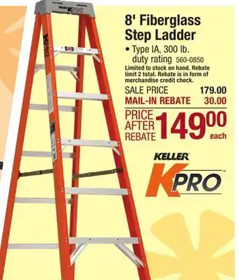 Menards Keller KPro 8' Type IA Fiberglass Step Ladder - 300 lb. Max offer
