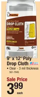 Menards Frost King 9' x 12' 3 mil Clear Poly Plastic Drop Cloth offer