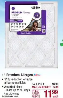 Menards DuPont Premium 16 x 20 x 1 MERV 13 Pleated Air Filter offer