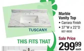 Menards Tuscany 37W x 22D Carrara Marble Vanity Top with Wave Rectangular Undermount Bowl offer