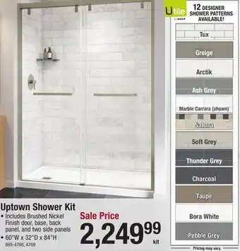 Menards MAAX Utile Carrara 60W x 32D x 84H Brushed Nickel Shower Kit with Left Drain (5-Piece) offer