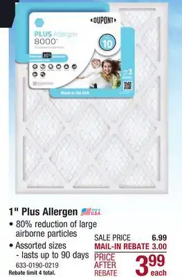 Menards DuPont Plus 16 x 20 x 1 MERV 10 Pleated Air Filter offer