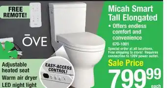 Menards OVE Decors Micah White Tall Elongated Smart Toilet with Bidet Toilet Seat offer