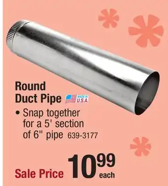 Menards Heating & Cooling Products 6 x 60 30 Gauge Round Metal Duct Pipe offer