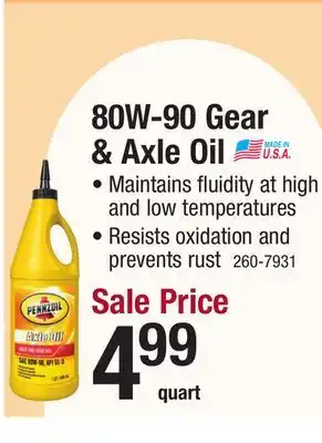 Menards Pennzoil 80W-90 Gear Oil - 1 Quart offer